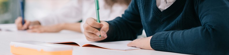 children in school, writing with a pen - Schooling options in Luxembourg